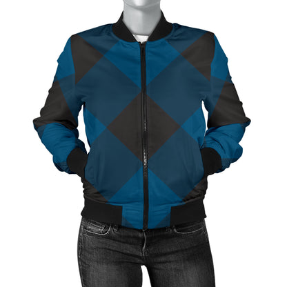 Plaid Blue Pattern Print Design A04 Women's Bomber Jacket