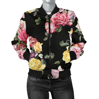 Rose Pattern Print Design RO010 Women Bomber Jacket