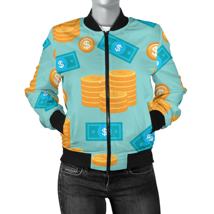 Money Pattern Print Design 03 Women's Bomber Jacket