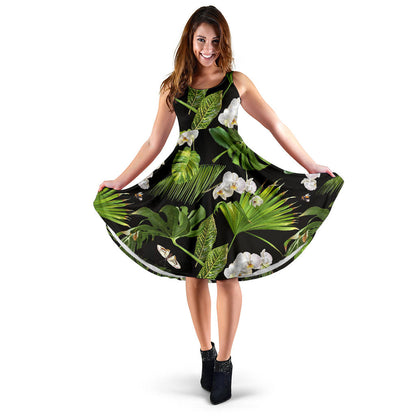 Tropical Flower Pattern Print Design TF026 Midi Dress
