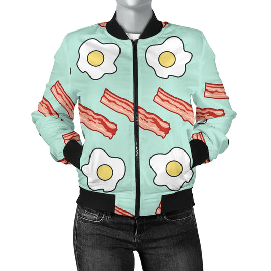 Bacon Sausage Pattern Print Design 01 Women's Bomber Jacket