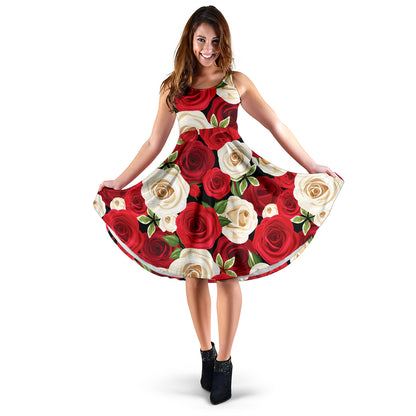 Rose Pattern Print Design RO06 Midi Dress