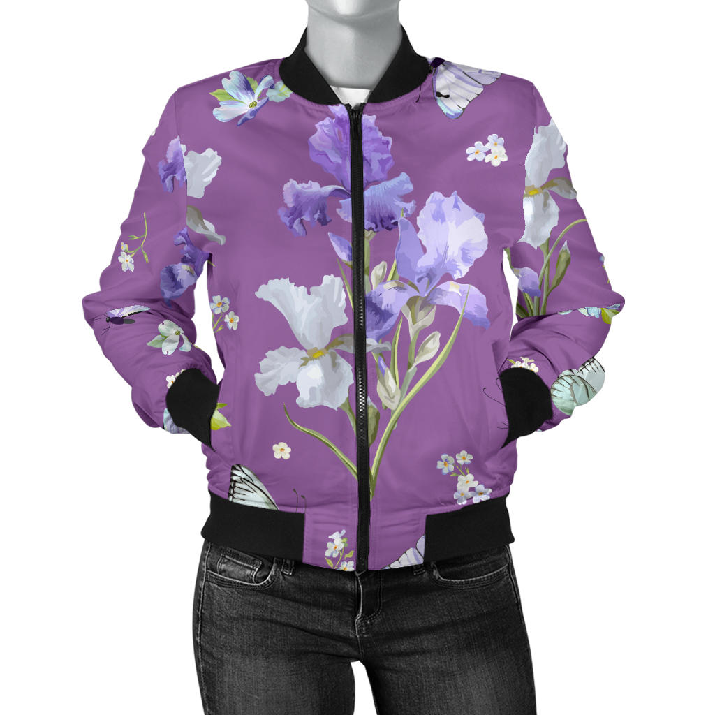 Iris Pattern Print Design IR09 Women Bomber Jacket
