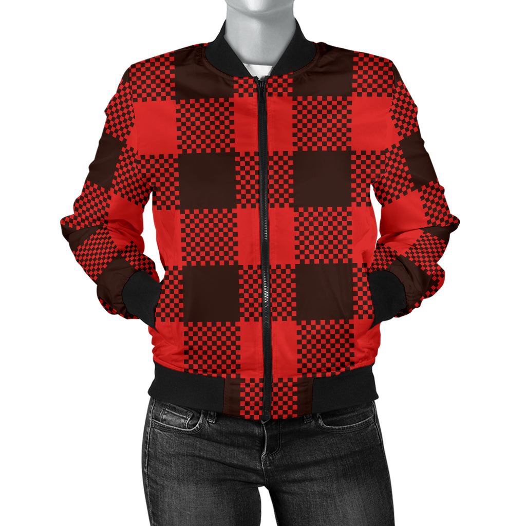 Buffalo check Red Pattern Print Design 05 Women's Bomber Jacket