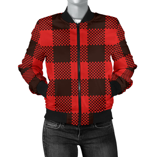 Buffalo check Red Pattern Print Design 05 Women's Bomber Jacket