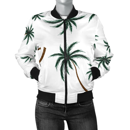 Palm Tree Pattern Print Design PT07 Women Bomber Jacket