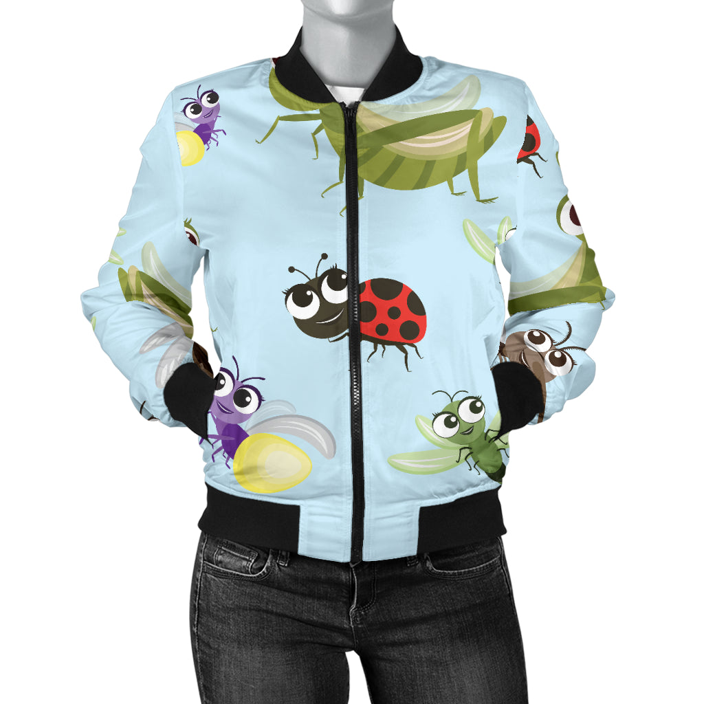 Ladybug Pattern Print Design 01 Women's Bomber Jacket