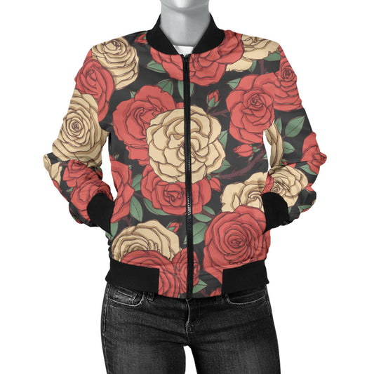 Camellia Pattern Print Design CM01 Women Bomber Jacket