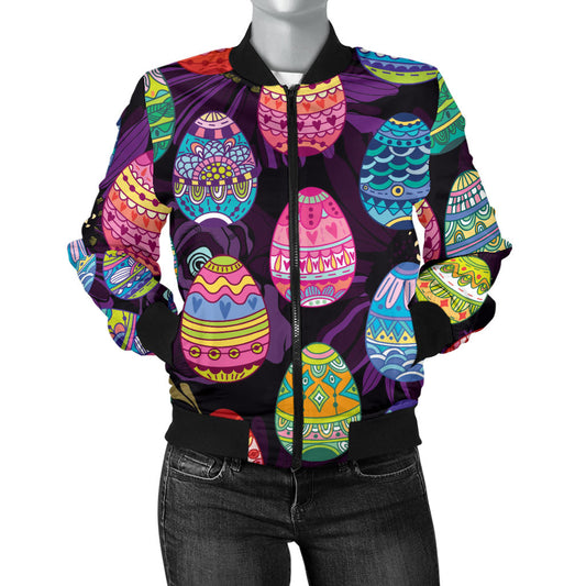 Easter Eggs Pattern Print Design RB08 Women Bomber Jacket