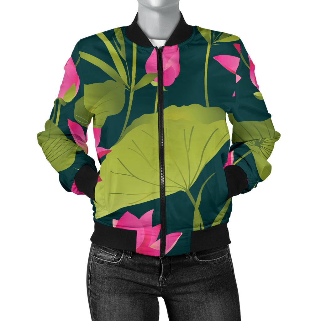 Water Lily Pattern Print Design WL09 Women Bomber Jacket