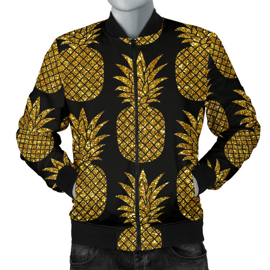 Gold Pineapple Pattern Print Design PP011 Men Bomber Jacket