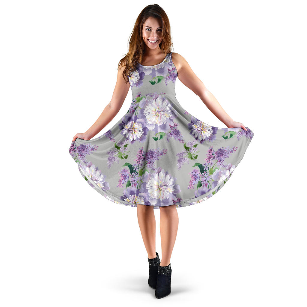 Lilac Pattern Print Design LI07 Midi Dress