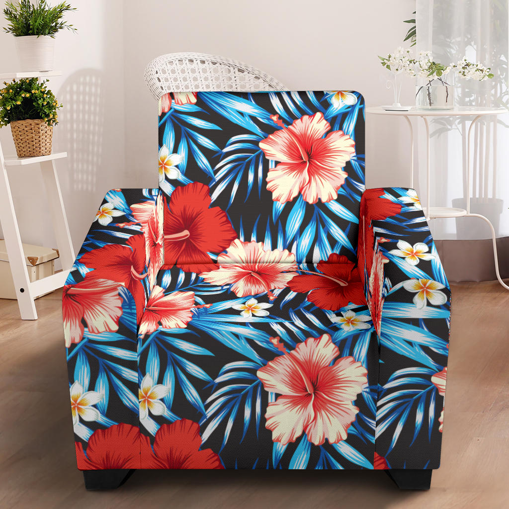 Red Hibiscus Blue Scene Armchair Slipcover