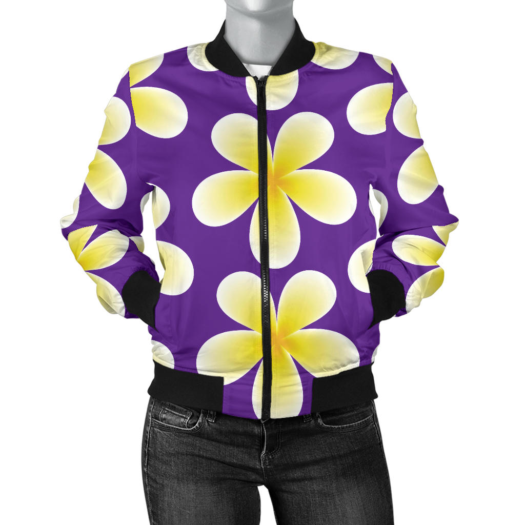 Yellow Plumeria Pattern Print Design PM05 Women Bomber Jacket