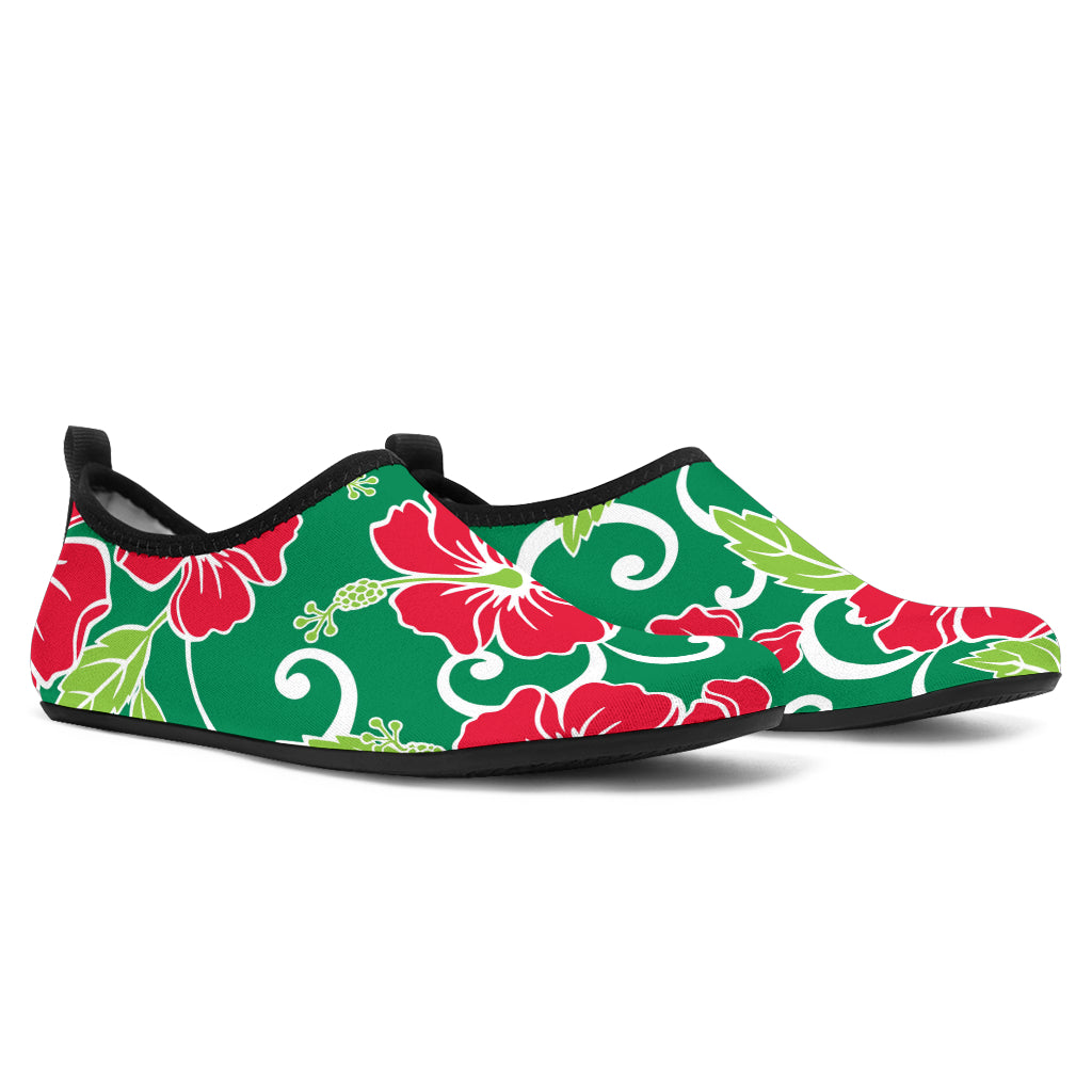 Red Hibiscus Pattern Print Design HB019 Aqua Water Shoes