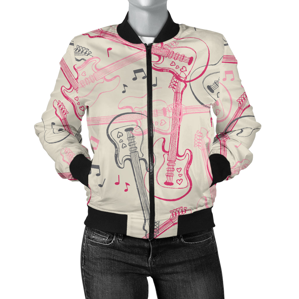 Bass Guitar Pattern Print Design 02 Women's Bomber Jacket