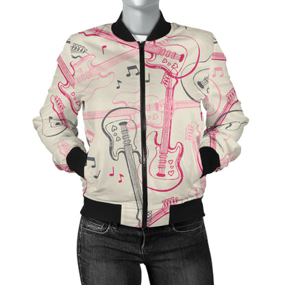 Bass Guitar Pattern Print Design 02 Women's Bomber Jacket