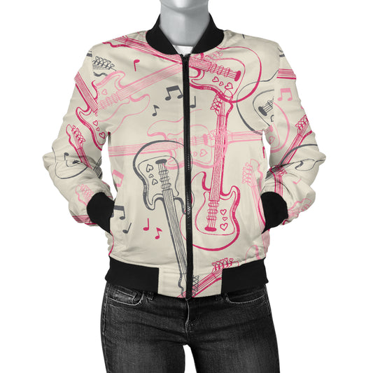 Bass Guitar Pattern Print Design 02 Women's Bomber Jacket