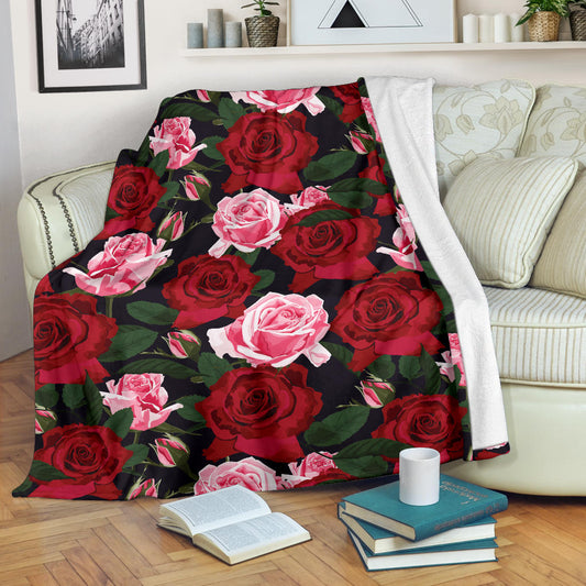 Rose Red Pink Pattern Print Design RO01 Fleece Blanket
