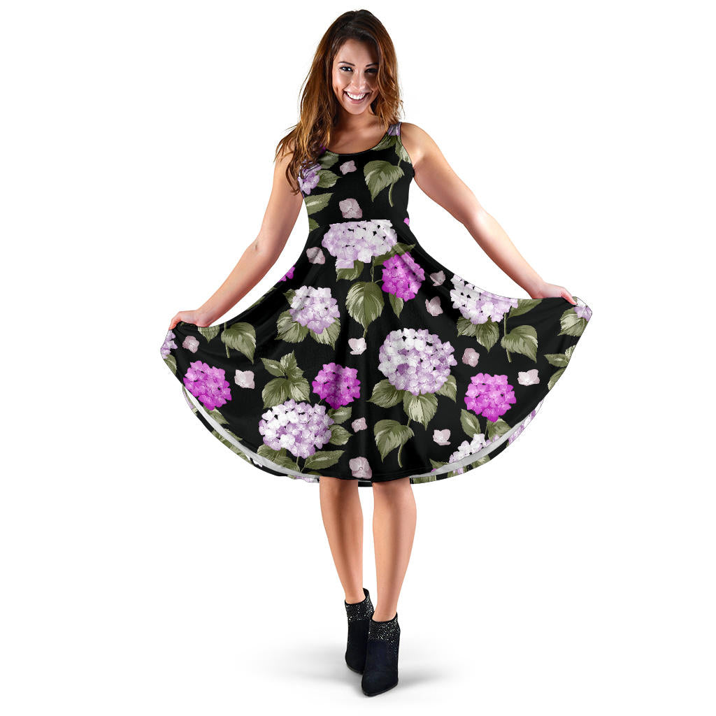 Hydrangea Pattern Print Design HD011 Midi Dress