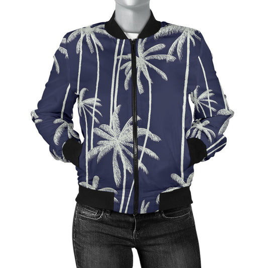 Palm Tree Pattern Print Design PT06 Women Bomber Jacket