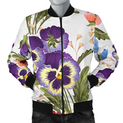 Pansy Pattern Print Design PS06 Men Bomber Jacket