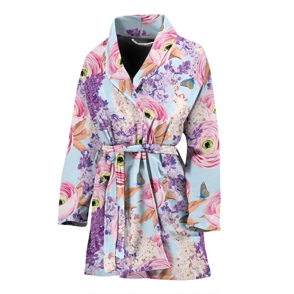 Lilac Pattern Print Design LI03 Women Bathrobe