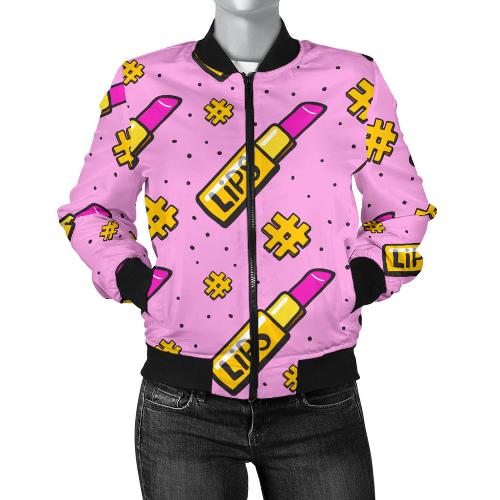 Lipstick Pattern Print Design LT03 Women Bomber Jacket