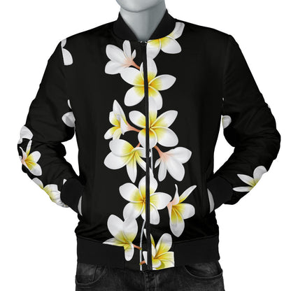 White Plumeria Pattern Print Design PM08 Men Bomber Jacket