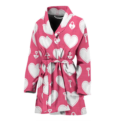 Heart Key Pattern Print Design HE09 Women Bathrobe