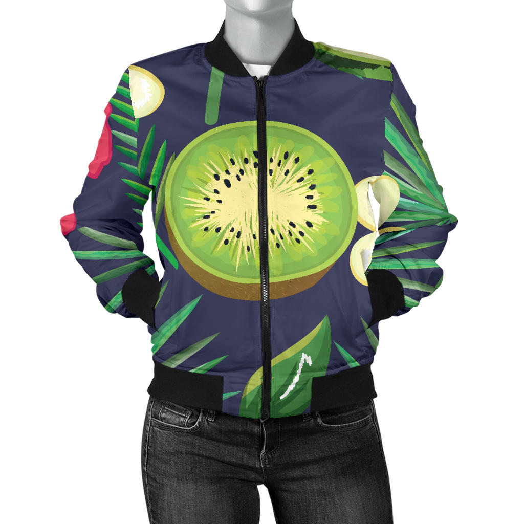 Tropical Fruits Pattern Print Design TF05 Women Bomber Jacket