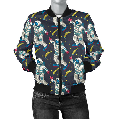 Astronaut Pattern Print Design 04 Women's Bomber Jacket