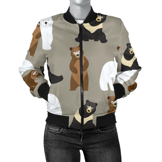 Bear Pattern Print Design BE03 Women Bomber Jacket