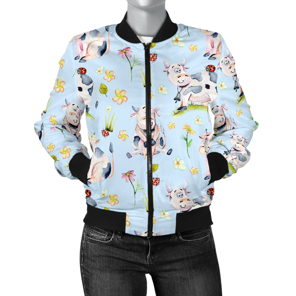 Cow Happy Pattern Print Design 05 Women's Bomber Jacket