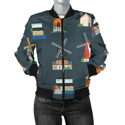 Windmill Pattern Print Design 04 Women's Bomber Jacket