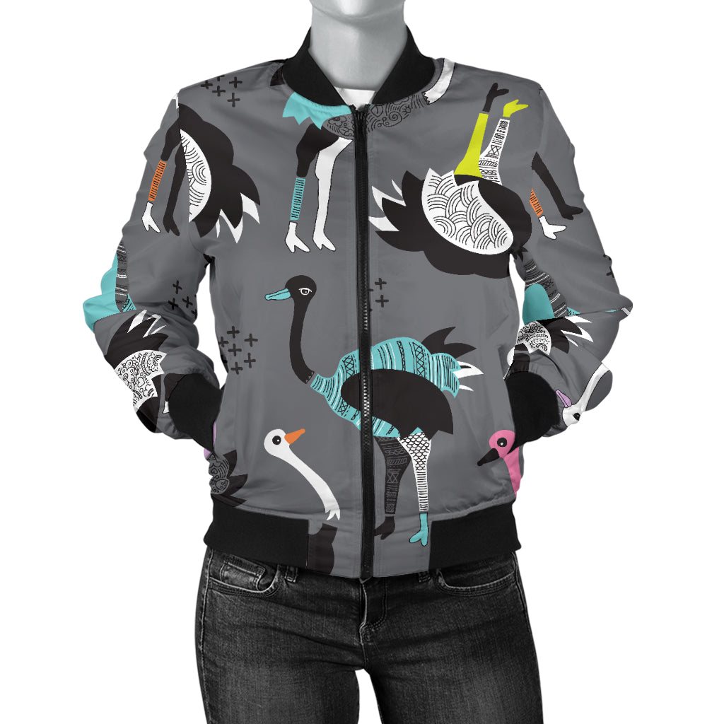 Ostrich Pattern Print Design 01 Women's Bomber Jacket
