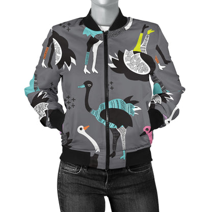 Ostrich Pattern Print Design 01 Women's Bomber Jacket