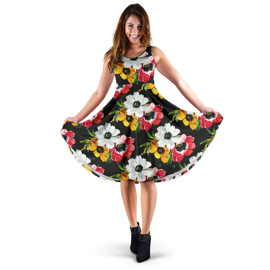 Anemone Pattern Print Design AM07 Midi Dress