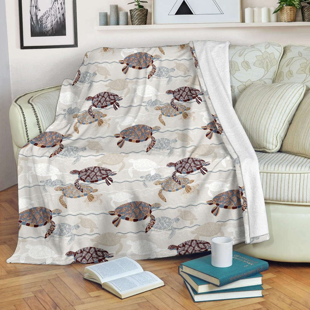 Sea Turtle Pattern Print Design T07 Fleece Blanket