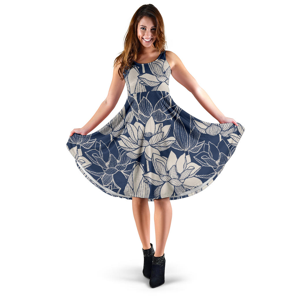 Water Lily Pattern Print Design WL04 Midi Dress