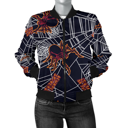 Tarantula Spiderwebs Pattern Print Design 01 Women's Bomber Jacket