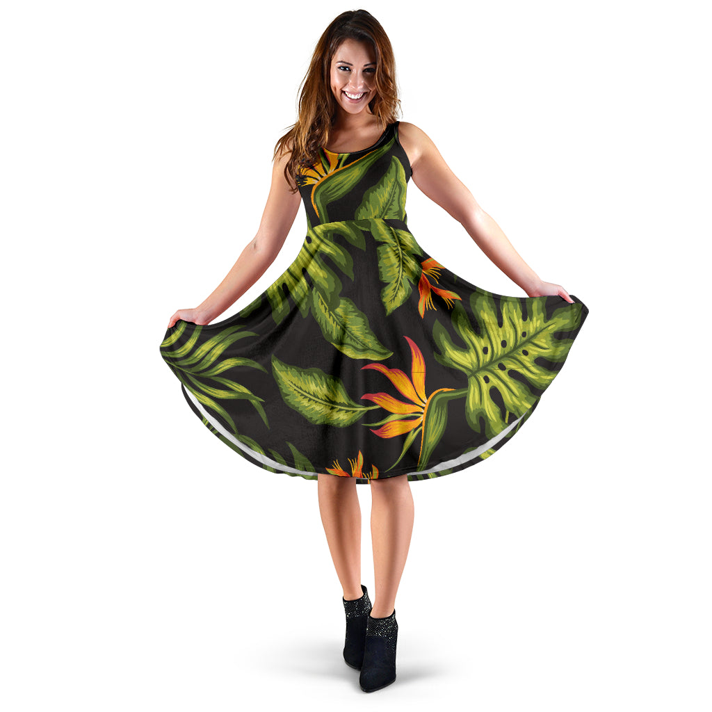 Bird Of Paradise Pattern Print Design BOP013 Midi Dress