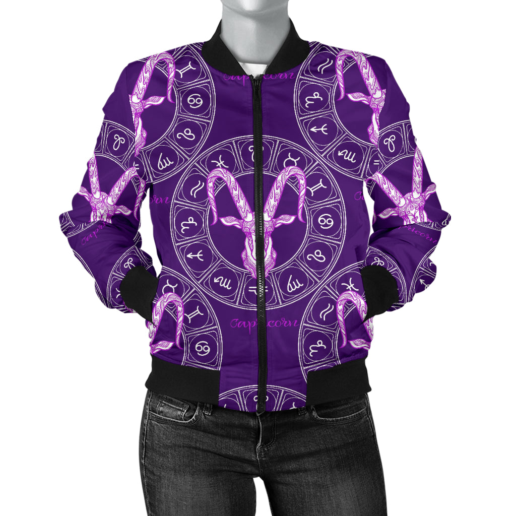 Capricorn Zodiac Pattern Print Design 04 Women's Bomber Jacket
