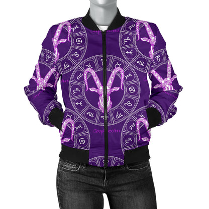 Capricorn Zodiac Pattern Print Design 04 Women's Bomber Jacket