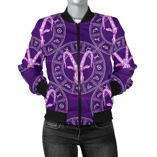 Capricorn Zodiac Pattern Print Design 04 Women's Bomber Jacket