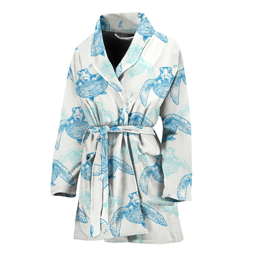 Sea Turtle Pattern Print Design T01 Women Bathrobe