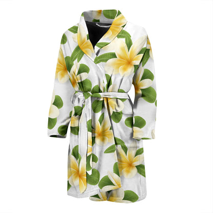 Yellow Plumeria Pattern Print Design PM012 Men Bathrobe