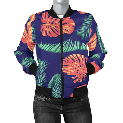 Palm Leaves Pattern Print Design PL011 Women Bomber Jacket