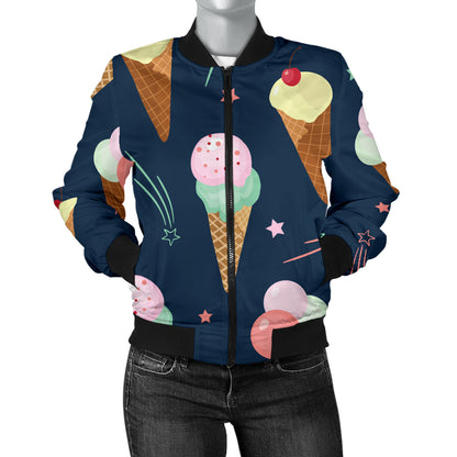 Ice Cream Pattern Print Design 04 Women's Bomber Jacket