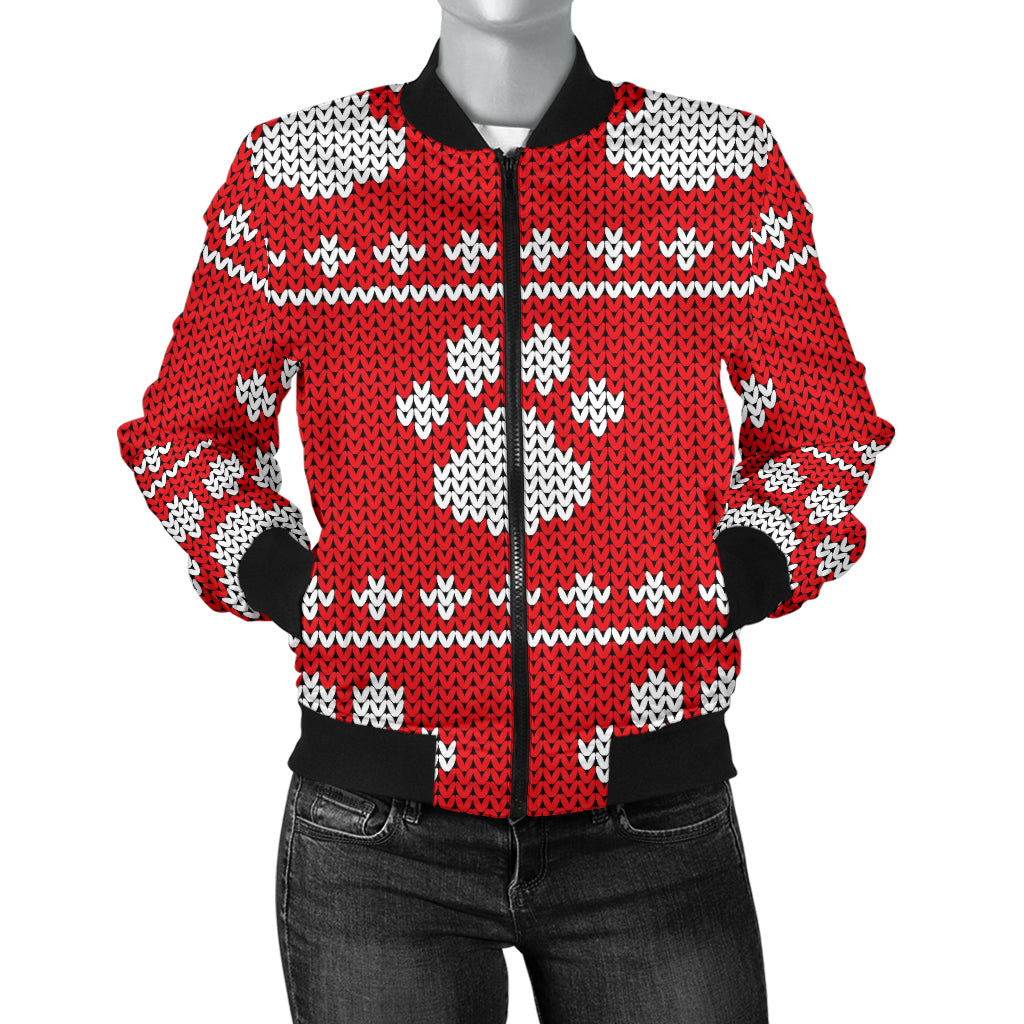 Knit Paw Pattern Print Design 03 Women's Bomber Jacket